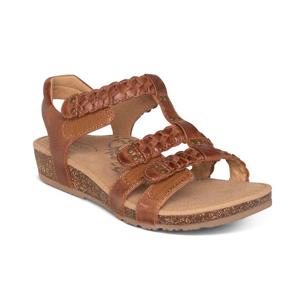 Aetrex Women's Reese Adjustable Gladiator Sandals - Cognac | USA 2T8RIGU